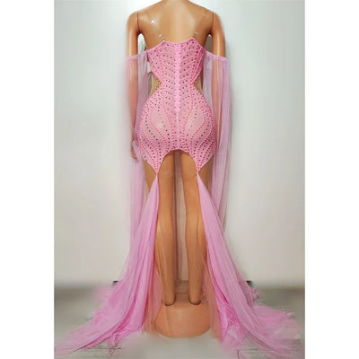Pink Rhinestones Pearls Dress For Women