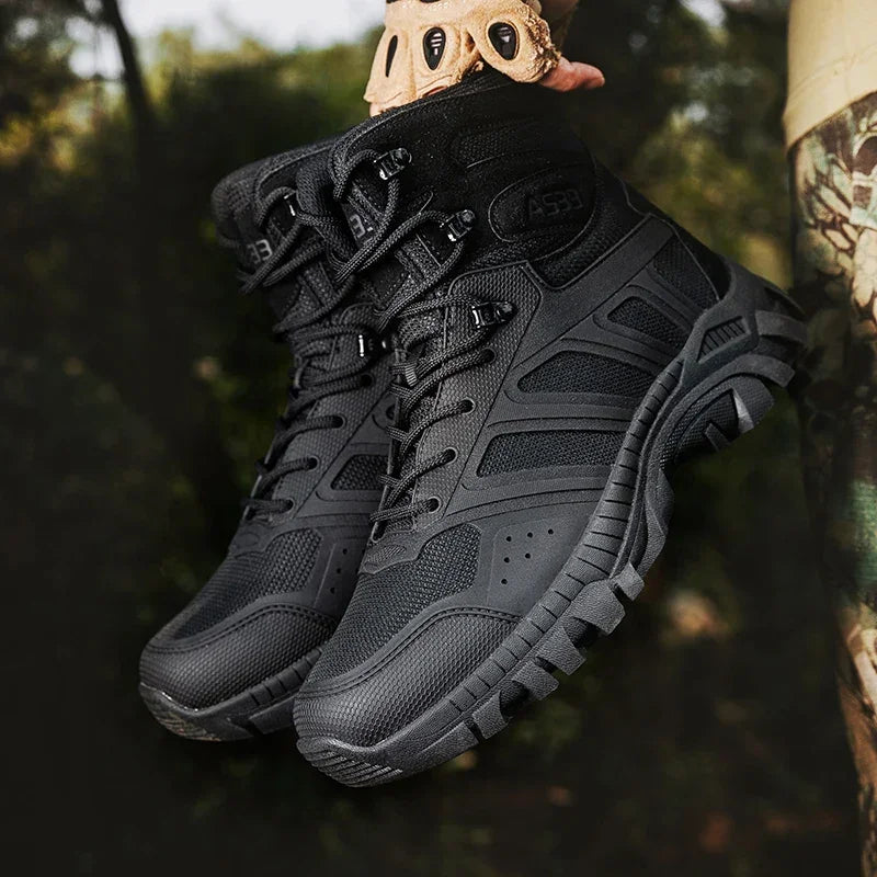 Men's high top hiking boots, sporty and stylish outdoor style, solid color, anti slip and wear-resistant rubber sole
