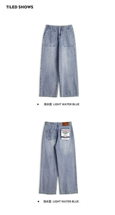 Maden Vintage Straight Denim Jeans with Washed YKK Zipper Loose Fit Casual Trousers for Women's Fall and Winter Versatile Pants