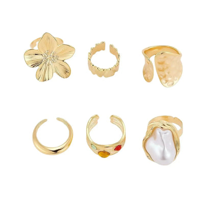 Statement Floral Ring Set Baroque Faux Pearl Jewelry Luxury Bold Rings for Women Vintage Aesthetic