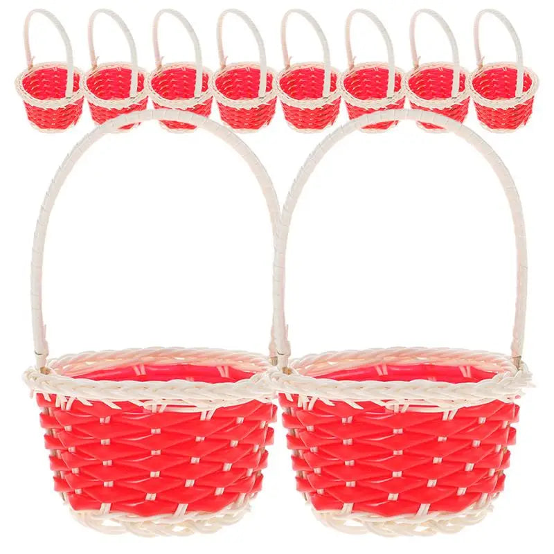 10pcs Mini Plastic Baskets Children Handheld Basket Small Storage Bins Woven Containers Picnic Easter Gift Baskets Home Decor