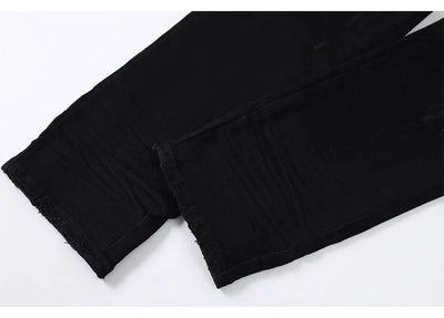 Fashion Designer Men Jeans High Quality Black Stretch Skinny Fit Leather Patched Ripped Jeans Men Y2K Brand Hip Hop Denim Pants