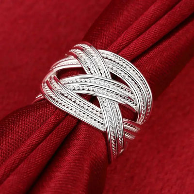 925 Sterling Silver Rings Bracelets Jewelry Set Fine Wide Weave Bangle Adjustable Size Ethnic Style Fashion Party Holiday Gifts