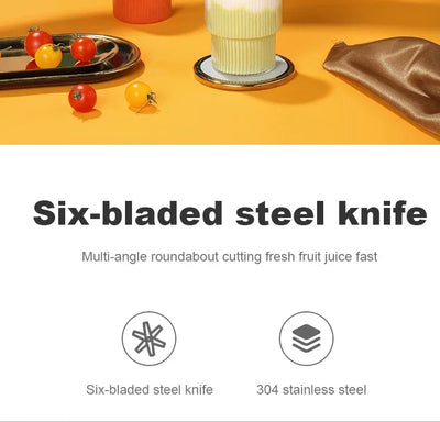Portable Juicer Cup Smoothie Blender 6 Blade Blender Bottle  Household Fruit Juicer Cup USB Rechargeable Juicer Kitchen Tool