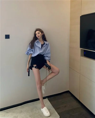 American style high street washed distressed high waisted slightly flared jeans for men and women, trendy brand, cool pants for