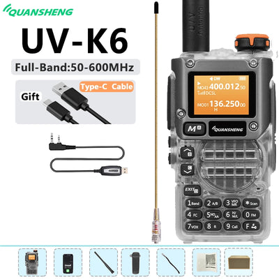 New Quansheng UV-K6 UHF VHF Walkie Talkie UV-K5(8) Full Band Type-C Scrambler NOAA Wireless Copy Frequency Transparent Ham Radio