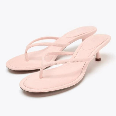 Cozy Faux Suede High-heel Slippers Women Sexy Round Toe Sewing Design Brand Slide Sandals Summer Sexy Clip-toe Beach Flip Flops