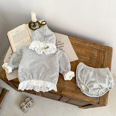 Autumn new style baby clothes 0-3 years old for girls, all-match clothes, lace pullover long-sleeved top + fart-bag pants set