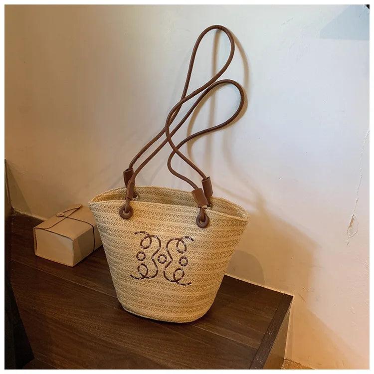 Fashion retro shoulder bag women handbag luxury brand designer tote straw messenger elegant ladies beach bags