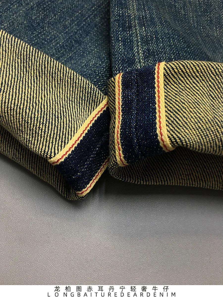 12.5oz Red Selvedge Denim Jeans for Men 99% Cotton High Quality American Vintage Casual Spring Autumn Tapered Straight Pants 5KM
