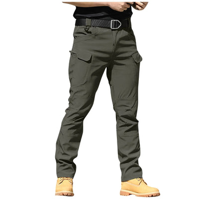 Men Solid Color Casual Cargo Multi Pocket Long Pants Outdoor Hiking Camping Climbing Stretch Waterproof Trousers