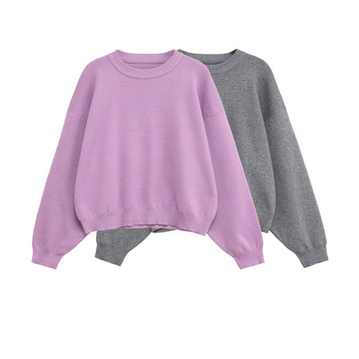 Women's clothing autumn new products simple casual and fashionable ribbed round neck long sleeve knitted sweatshirt