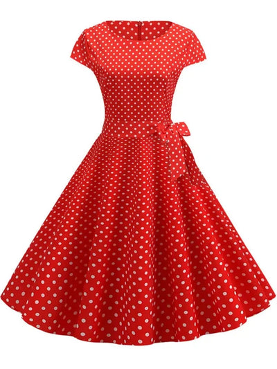 Women Summer Dresses Robe Vintage 50s 60s Big Swing Party Rockabilly Dress White Polka Dot Vestidos