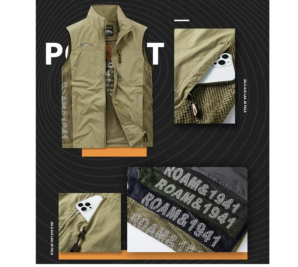 Summer Men's Work Vest Leisure outdoor Men Breathable Mesh Sports Waistcoat Man Photography Fishing Sleeveless Jackets Clothing