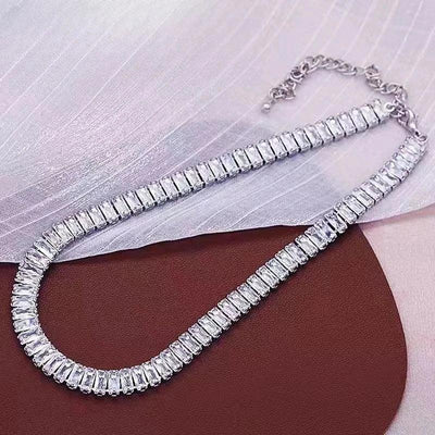 Korean Fashion Rectangle Zircon Choker Necklaces for Women Luxury Clear Geometric CZ Sexy Banquet Party Jewelry