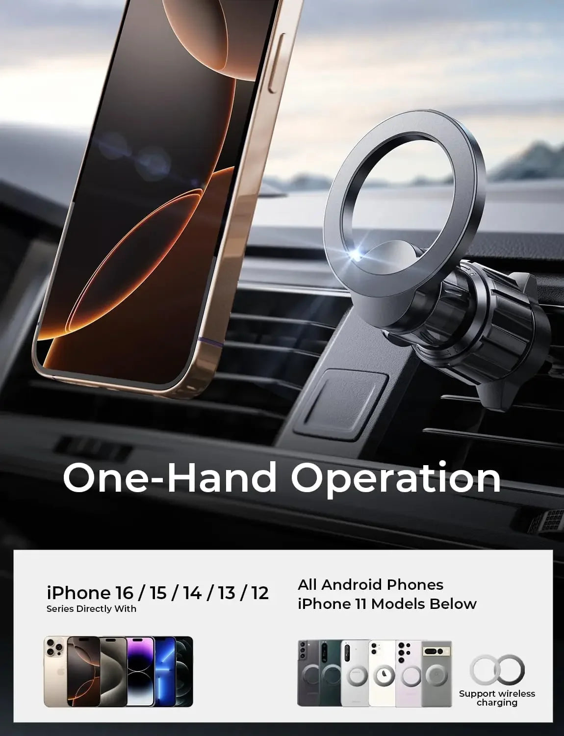 LISEN for MagSafe Car Mount for IPhone 16 15 360°Rotation Magnetic Phone Holder for Car Hands Free Cell Phone Magnetic Car Mount