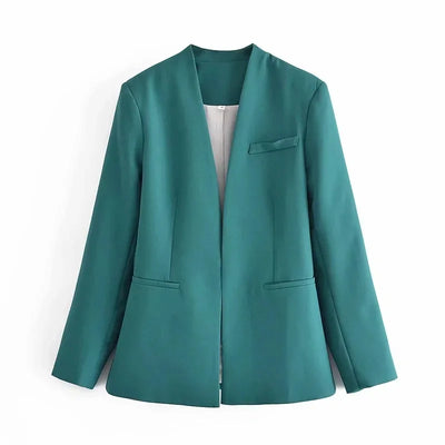 New Autumn Blazers Women Suit Coats Candy Color V Neck Long Sleeve Elegant Casual Jacktets