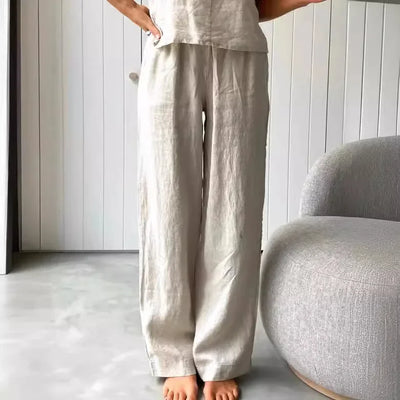 Cotton Linen Women's Suit Slip Vest Wide-leg Pants Suits Female Fashion Casual 2 Piece Sets Home Casual Clothes Ladies Sets 2025
