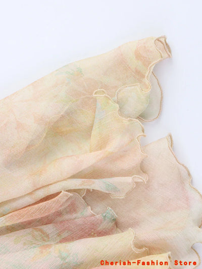 French Style Floral Lace A- Line Skirt Spring Autumn Women's New Style Ruffled Skirt Printed Half-length Skirt Polyester Fibe