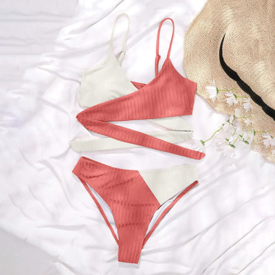 Summer Ladies Sexy High Waist Print Two Piece Bikini Sets Biquini Women Swimsuit Clothing Set Color Block Mujer Swimwear Suits