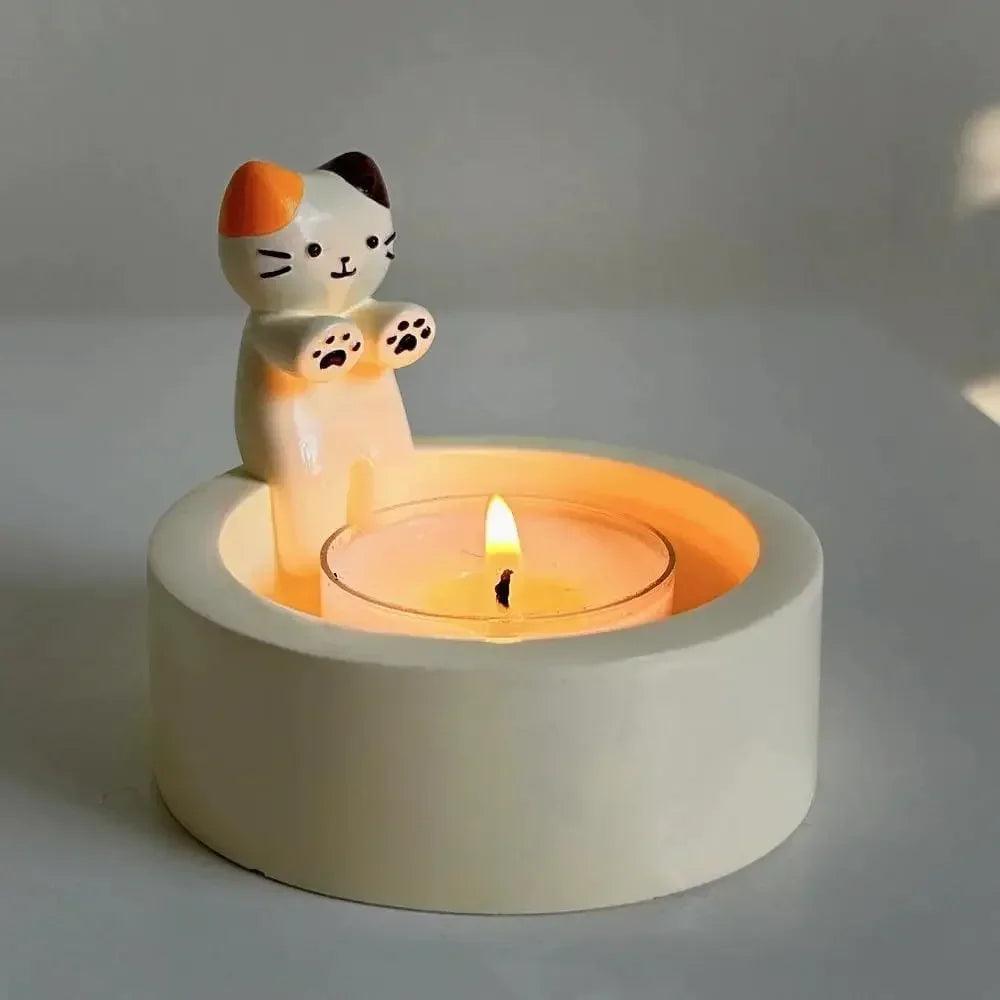 Cute kitten candle candlestick cartoon cat aromatherapy holder durable birthday gift ornament