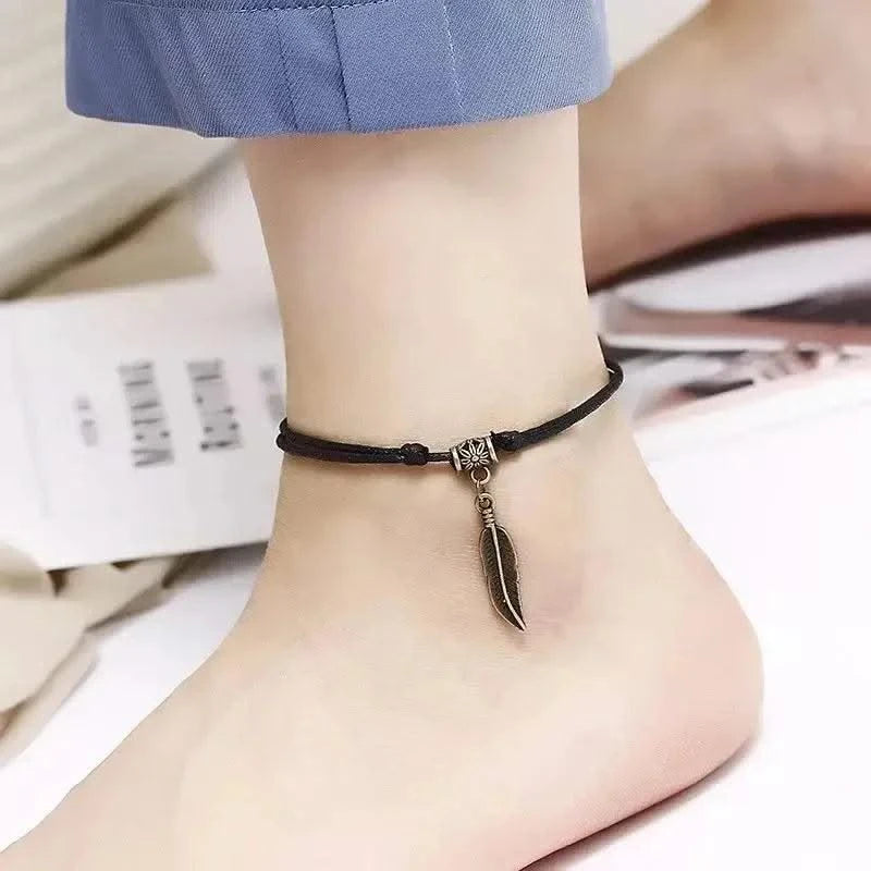 Bohemia Butterfly Heart Tree Tower Pendant Ankle for Women Black Rope Bracelets on Leg Choker Ankles Sandal China Jewelry Gift