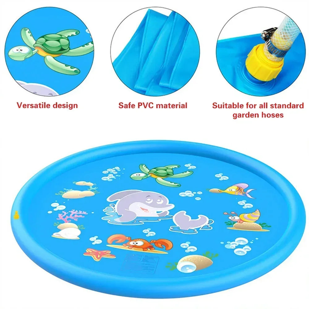 Baby Play Water Games Mat - 100cm Children Beach Pad, Outdoor Inflatable Spray Water Sprinkler