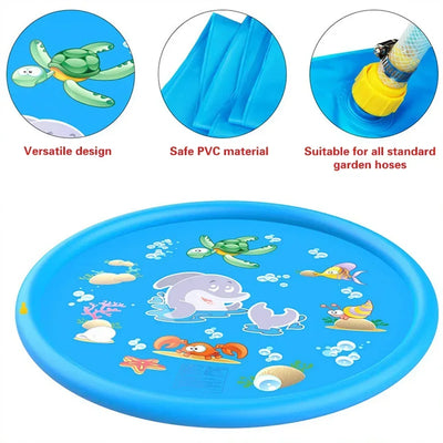 Baby Play Water Games Mat - 100cm Children Beach Pad, Outdoor Inflatable Spray Water Sprinkler
