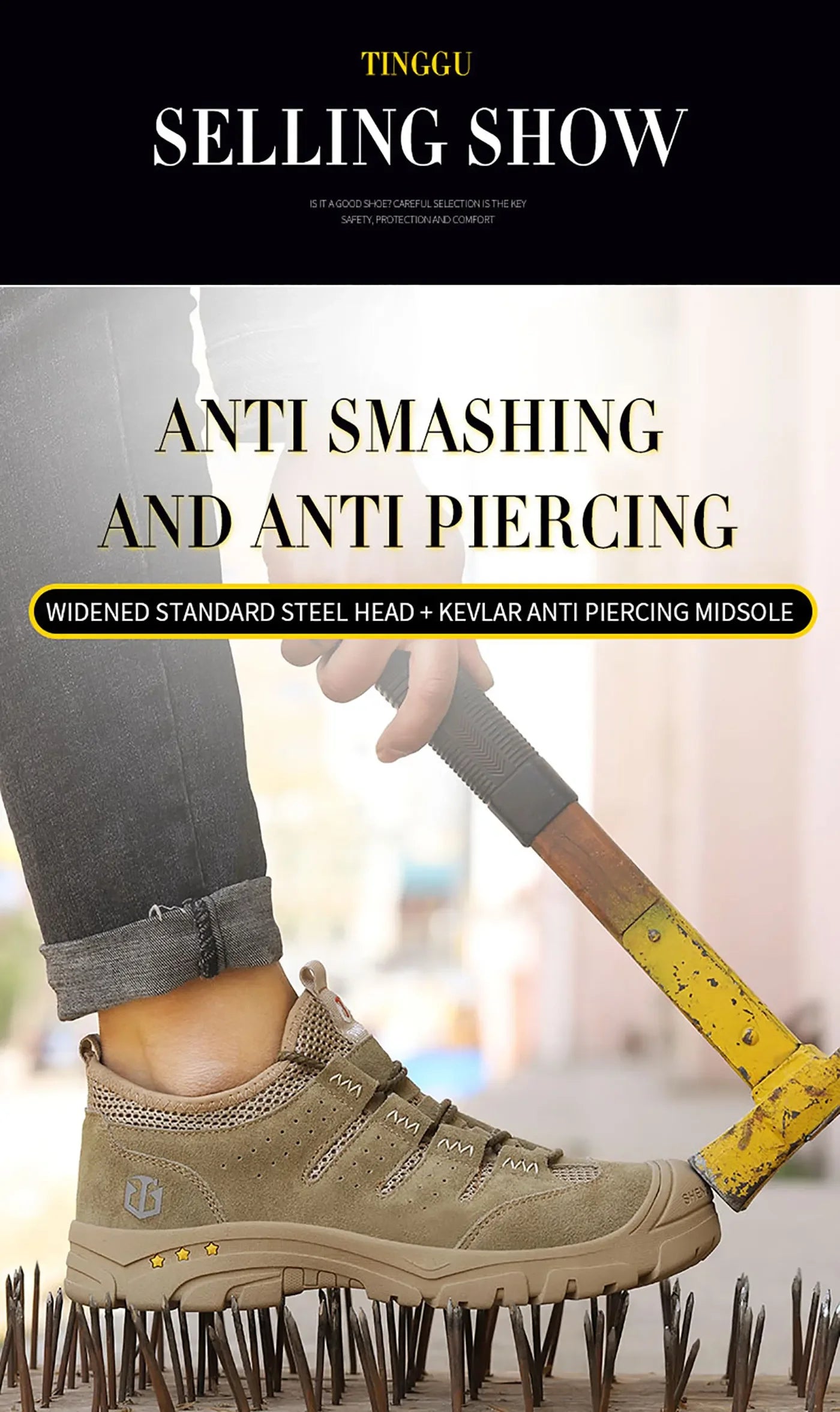 Men's safety shoes are impact resistant, puncture resistant, soft, comfortable, breathable, non slip, and lightweight work shoes