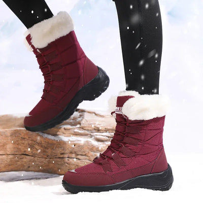 Winter Snow Boots Women Waterproof Suede Warm Plush Non-Slip Rubber Skiing Hiking Shoes Stylish Winter Essential Causal Shoes