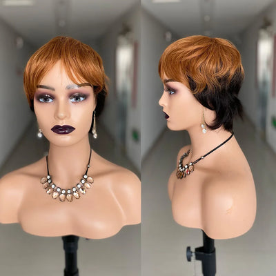Short Human Hair Wigs Pixie Cut Straight perruque bresillienne for Black Women Full Machine Made Wigs With Bangs Cheap Wig