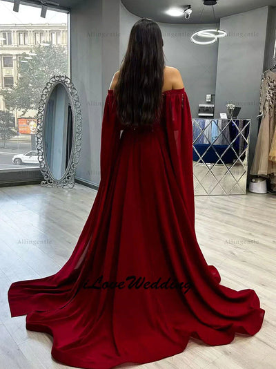 Elegant Off-the-Shoulder Red Evening Dress Sequins Long Prom Gown for Formal Occasions Women's Wedding Party Dress Customized