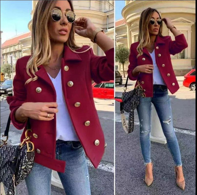 Long sleeve fashion double-breasted blazer casual with lapel office lady jackets for women