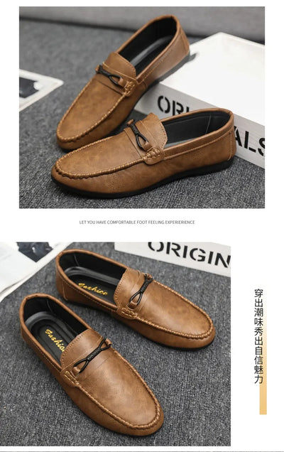 Summer New Men's Loafers Comfortable Flat Casual Shoes Men Breathable Moccasins Slip-On Soft Leather Driving Shoes 2025