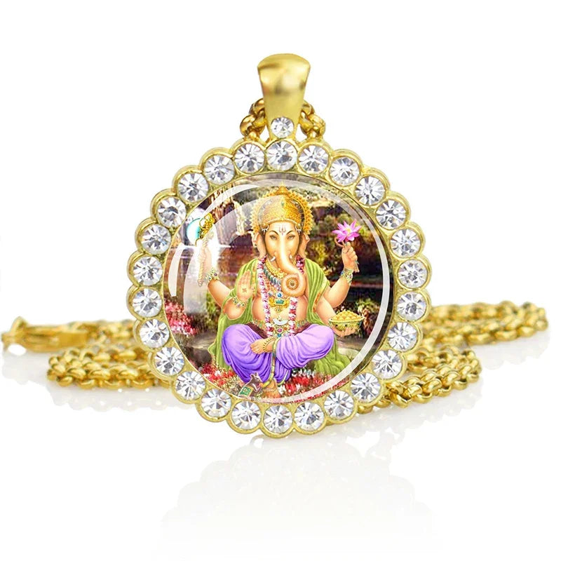 Hinduism Necklace Ganesha Goddess Kashmi Vishnu Rhinestone Pendant Shiva Amulet Charms Necklaces Women Indian Buddhism Jewelry