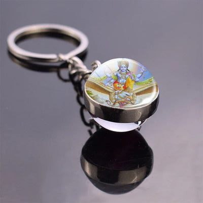Hinduism Keychains Glass Ball Pendant Ganesha Lakshmi Shiva Goddess of Wealth Key Chains Amulet Indian Buddhist Jewelry