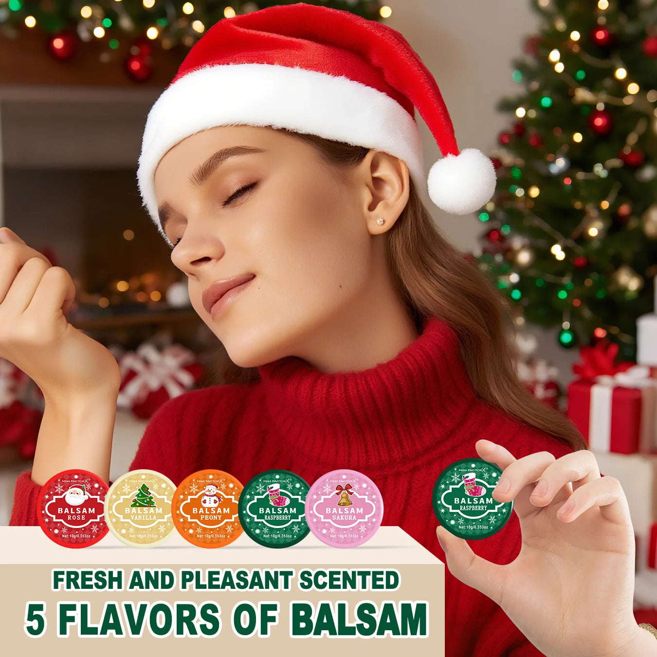 Christmas gift set -100 pieces/box batch lipstick, hand cream, balm, Christmas tree card and red organza bag