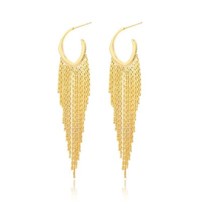 Fashion Statement Long Statement Gold Plated Bling Tassel Earring For Women Female Stainless Steel Wedding Daily Pendant Jewelry