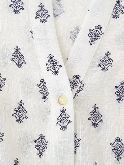 Women's Puffy Sleeve Linen Printed Top