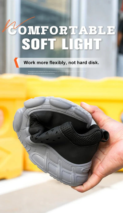 Men's Safety Shoes Comfortable Non-Slip Work Shoes Lightweight Breathable Safety Toe Casual Sneakers for Construction Site Black