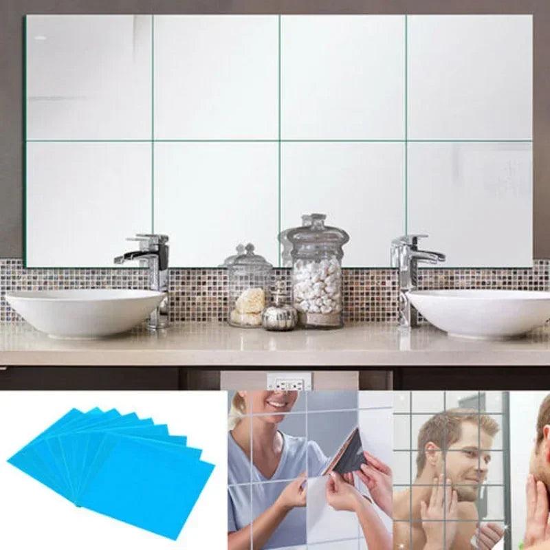 16pc 15cm square mirror wall sticker self-adhesive acrylic tile mosaic decal mural covering for bedroom household diy