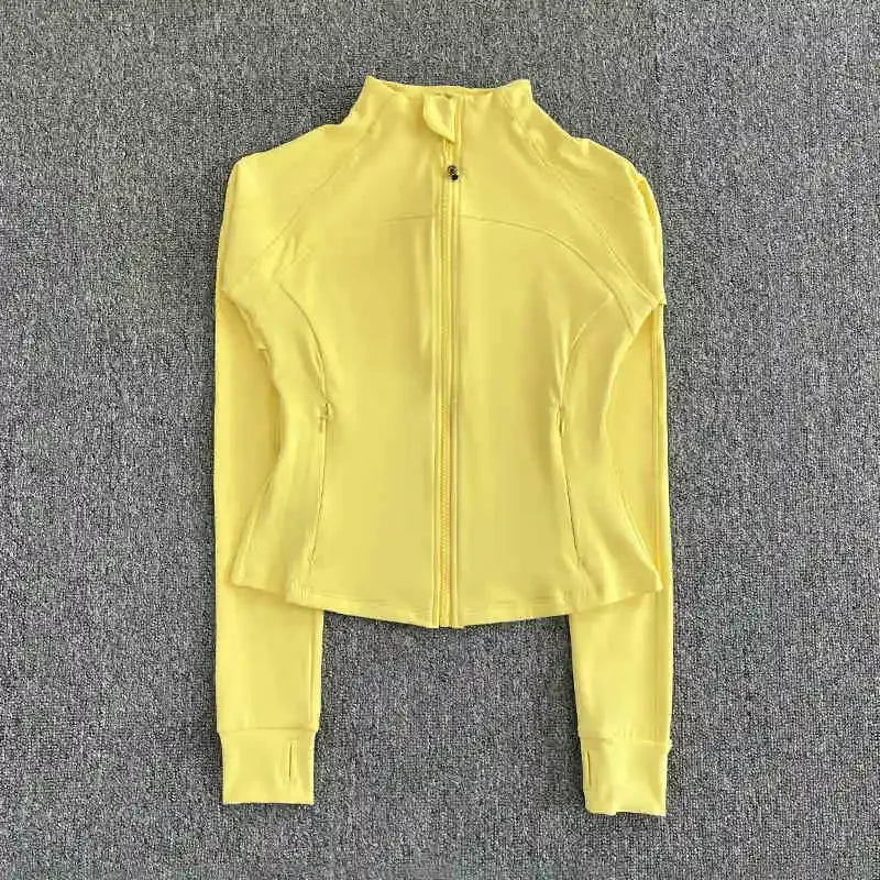 Women's high-end sports jacket for running, fitness, exercise, with stand-up collar, fashionable long sleeves, professional zipp
