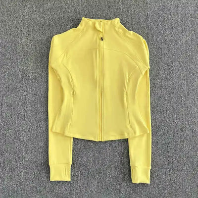 Women's high-end sports jacket for running, fitness, exercise, with stand-up collar, fashionable long sleeves, professional zipp
