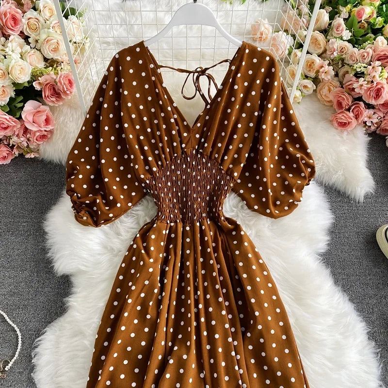 V Neck Sexy Dolman Sleeves Waist Slim Polka Dot Print Jumpsuit Women Wide Leg Trousers Jumpsuit