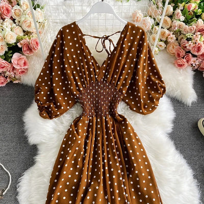 V Neck Sexy Dolman Sleeves Waist Slim Polka Dot Print Jumpsuit Women Wide Leg Trousers Jumpsuit