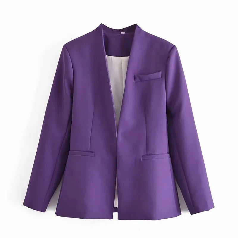 New Autumn Blazers Women Suit Coats Candy Color V Neck Long Sleeve Elegant Casual Jacktets