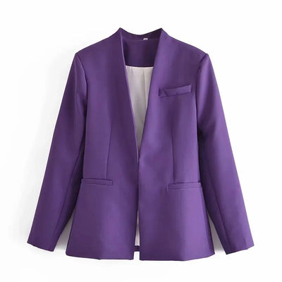 New Autumn Blazers Women Suit Coats Candy Color V Neck Long Sleeve Elegant Casual Jacktets