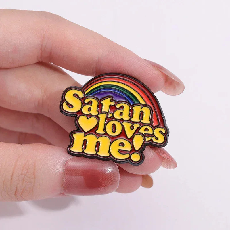 Rainbow Satan Loves Me Enamel Pin Lucifer Followe Atheist Occultist People Brooch Lapel Backpack Badge Perfect Jewelry Gift