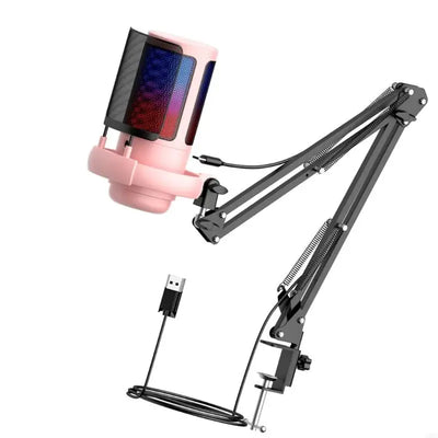 SZ Gaming USB Microphone 30Hz~16kHz Frequency for PC with Boom Arm and LED Lighting for Immersive Streaming Experience
