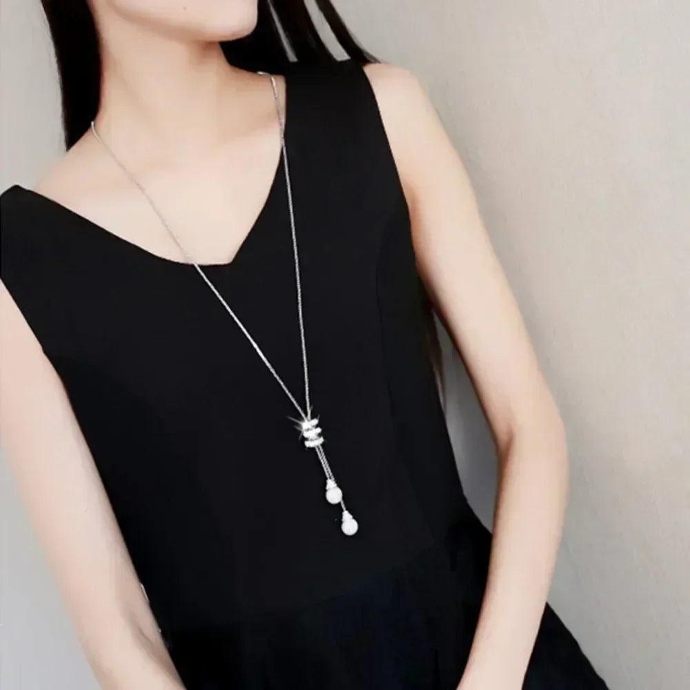 Thick necklaces for women fashion charm pendant necklace crystal long ladies pearls sweate luxury chain